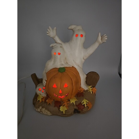 Vintage Halloween Light Up Ceramic Figure Ghosts Ghouls & Pumpkin 11” WORKS - Picture 1 of 12